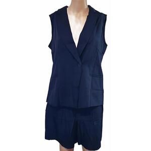 Casly Lamlit Women's Two Piece Outfit Navy Blue Short Sets Blazer Suit Size L